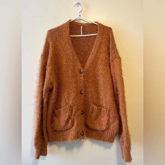 Free People Nevermind Cardigan Size Medium Orange Button Down Cotton Blend - Picture 5 of 15